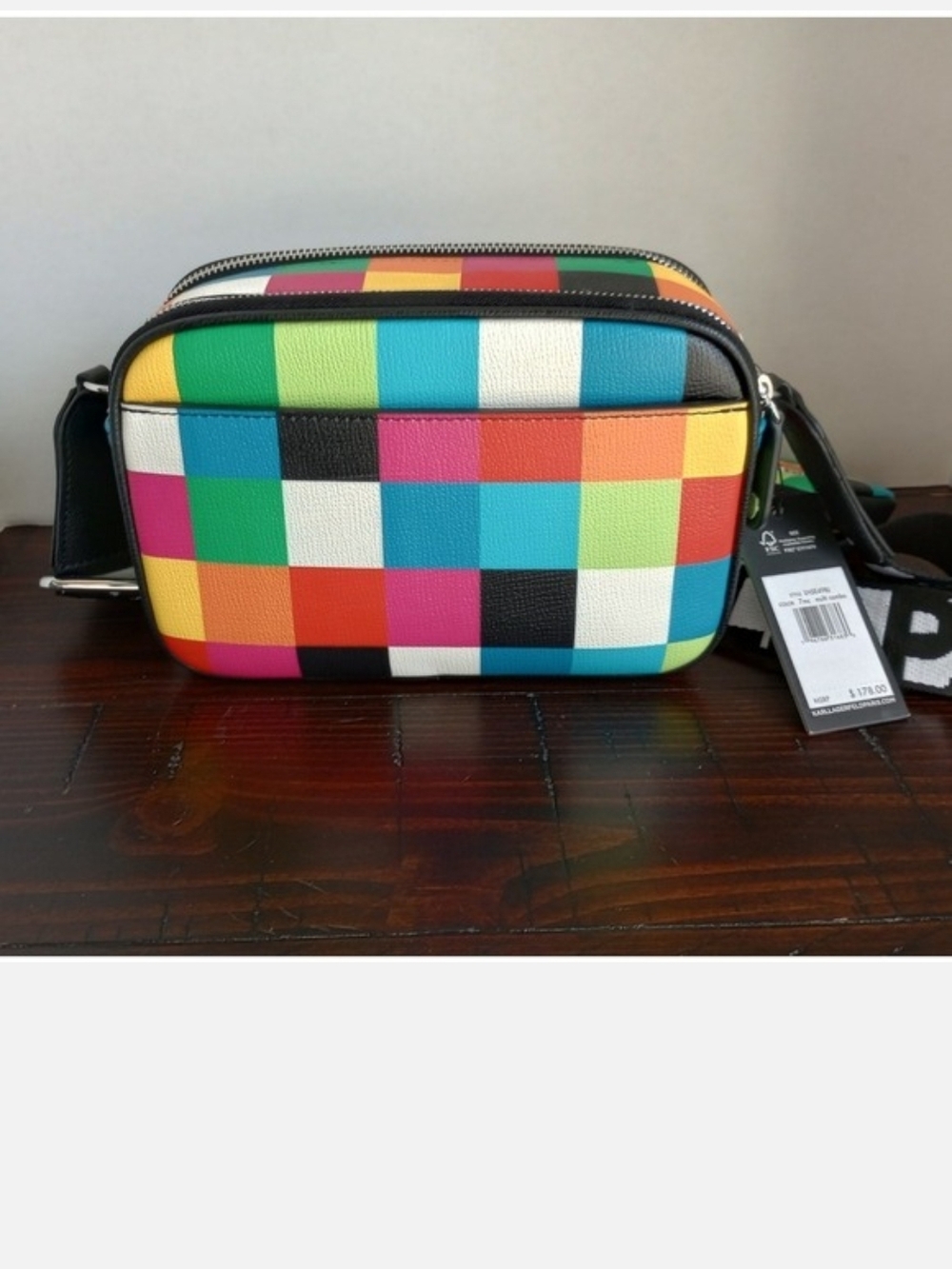 *Entry Only* Karl Lagerfeld Checkered Camera Bag w/& Key Fob Holder New - Picture 4 of 4